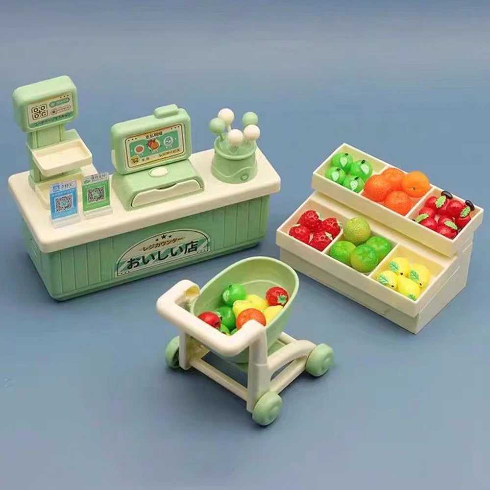 1/12 Dollhouse Shopping Basket Supermarket Cart Cash Register Miniature Furniture Kitchen Toy  Refrigerator Shelve Model Gift 5