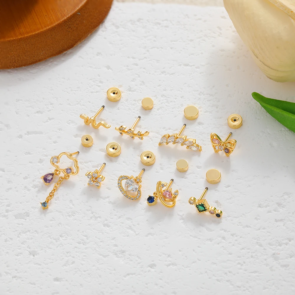 Gothic Personality Zircon Navel Piercing for Women Men Heart Moon Flower Geometry Tongue Puncture Unisex Stainless Steel Jewelry