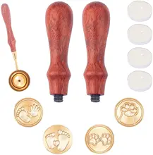 

4PCS Removable Wax Seal Stamp Heads 4PCS Candles 1PC Sealing Wax Melting Spoon 2PCS Wooden Handles for Envelope Footprint Theme