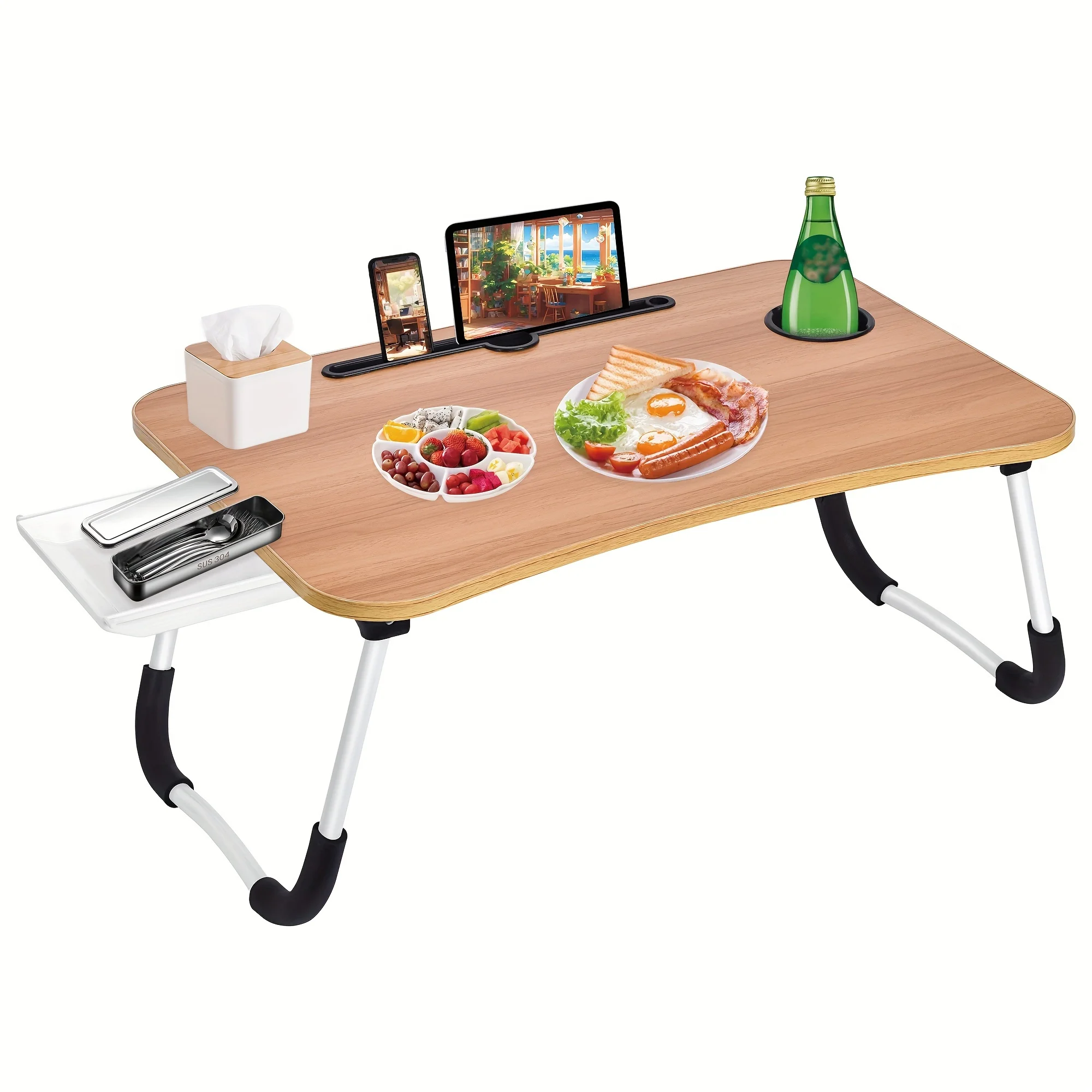 Extra-Large Portable Laptop Bed Desk-Multi-Functional Tray Stand with Cup Holder and Drawer-Stable, Durable, Foldable