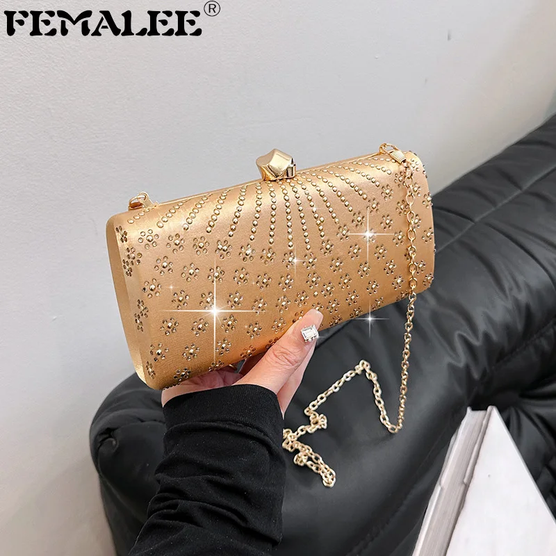 

FEMALEE Wedding Bridal Clutch Handbag Women Evening Party Bags Chain Shoulder Bags Elegant Diamond Rivet Banquet Clutch Purse