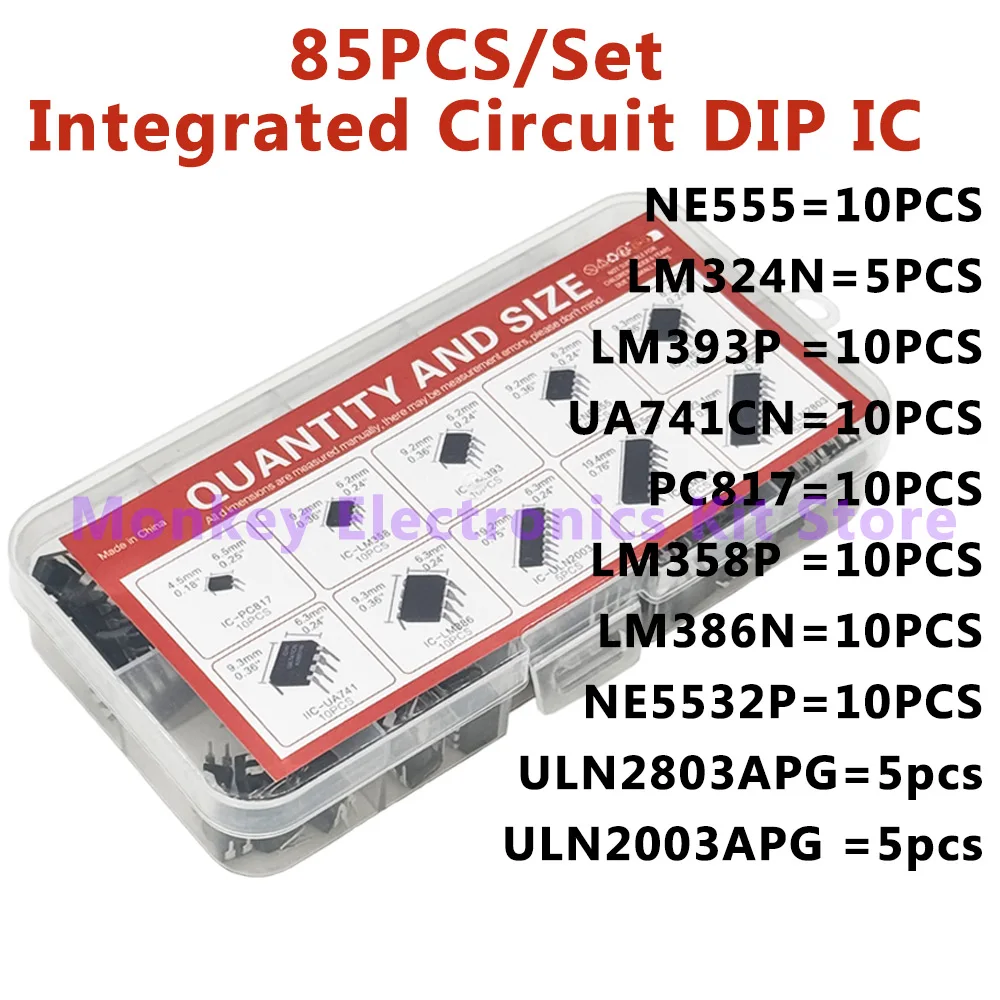85PCS Integrated Circuit IC Chip Kit with Precision Timer Components - DIY Electronics Kit