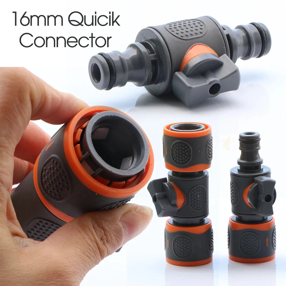 Ball Valve Hose Adapter 1pcs 16mm Quick Connector Connect Repair Coupling Joint Extender Garden Irrigation Pipe Tube Stop Water