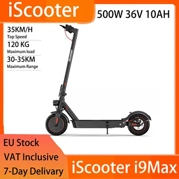 Scooter elettrico pieghevole IScooter i9 Max 10" - 500 W 36 V 10 Ah, portata 30-35 km, 35 km/h, doppia sospensione, Smart APP, Nero