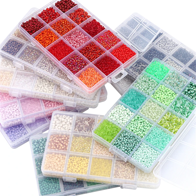 15 Colors Glass Beads Set for Bracelet Making Spacer Loose Beads with Storage Box Tube Kit for DIY Craft Necklace Charms