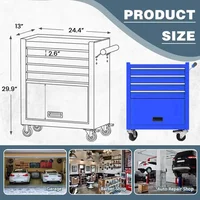 Steel Rolling Tool Box Cabinet Garage 4-Drawer Blue Anti-Rust Storage Organizer Includes Locking System Drawer Liner Soft Close 2