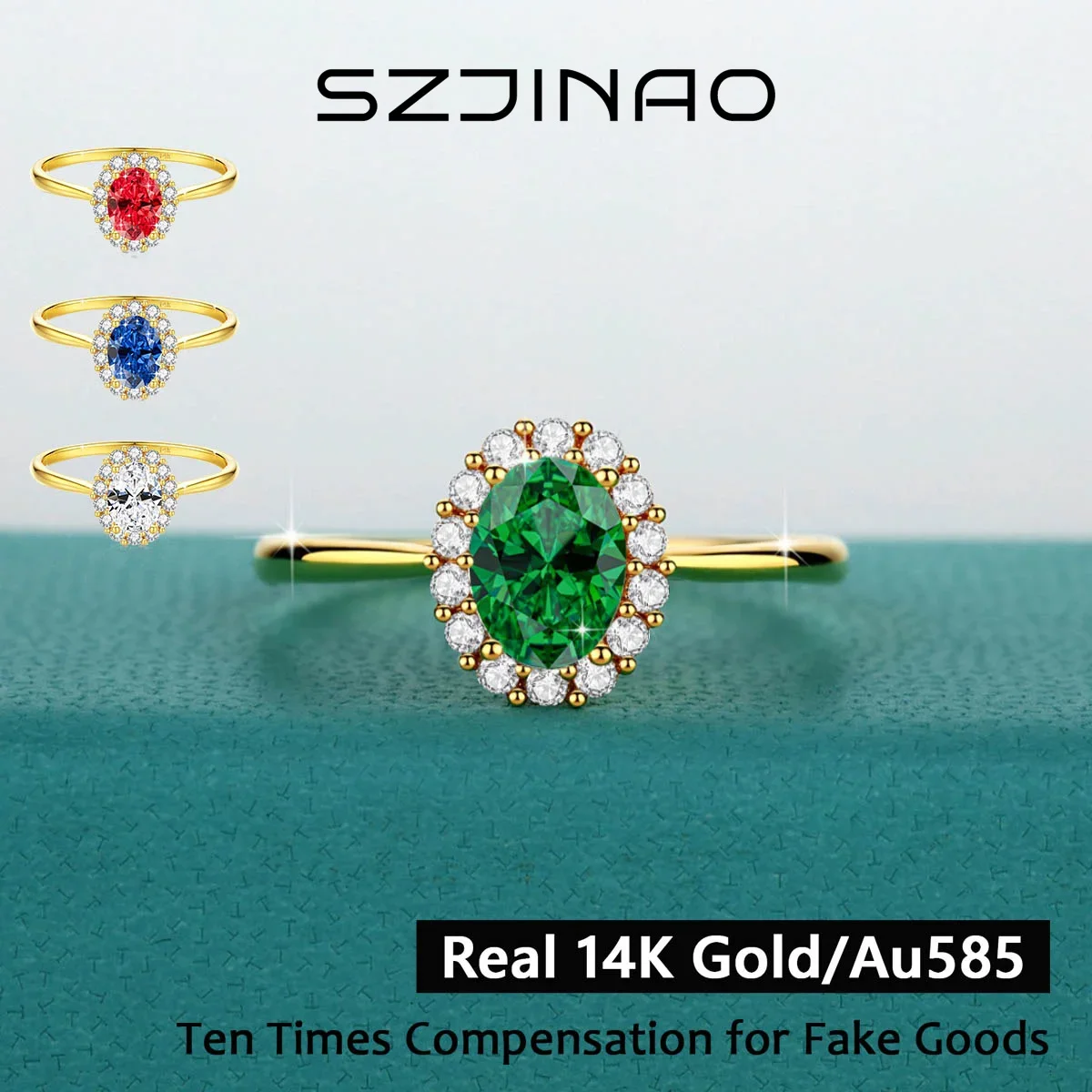Luxury 14K Gold D Color Full Moissanite Ring Oval Brilliant Cut Colored Diamond Vintage Jewelry for Women Wedding Party Gifts