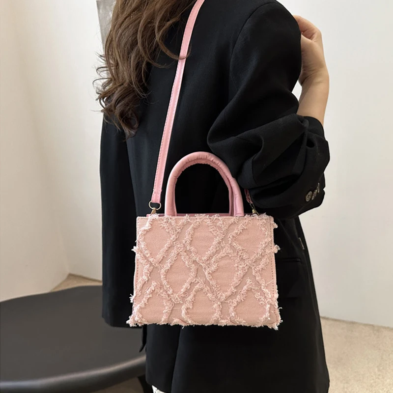 Women's Small Square Bag Diamond Shaped Pattern Raw Edge Shoulder Bag Fashion Trend Crossbody Bag Female Handbag