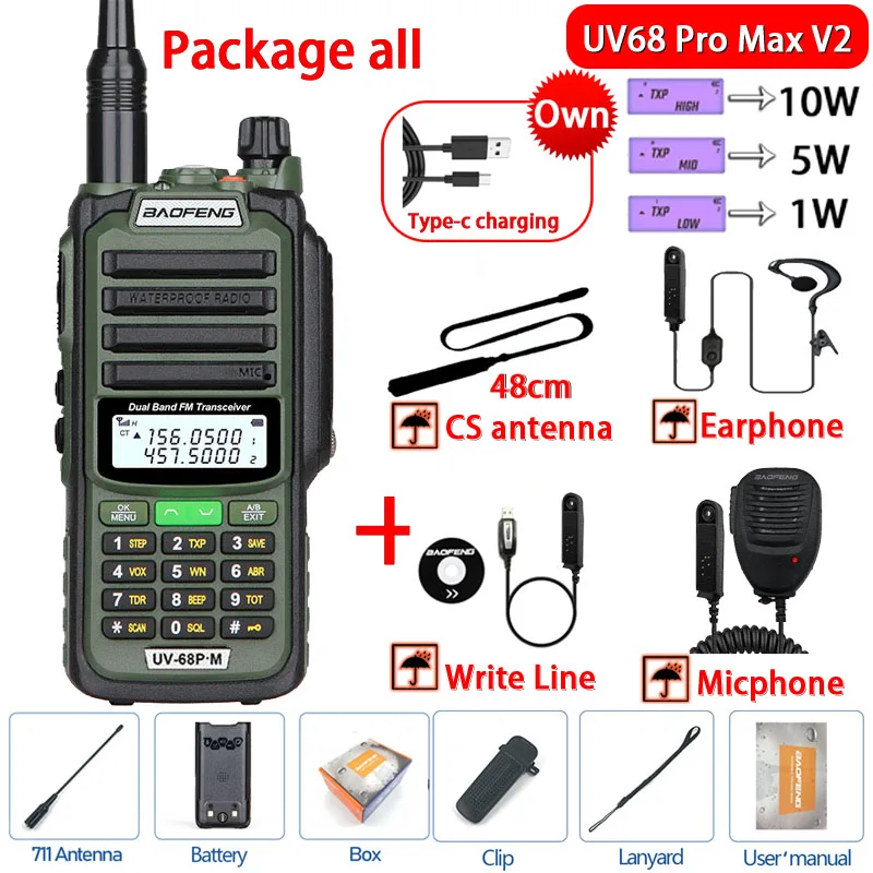 Baofeng Professional Waterproof Walkie Talkie UV68 Pro Max V2 Update 10W PowerfulDual Band VHF/UHF TWO Way Radios UV9R UV5R UV16 2