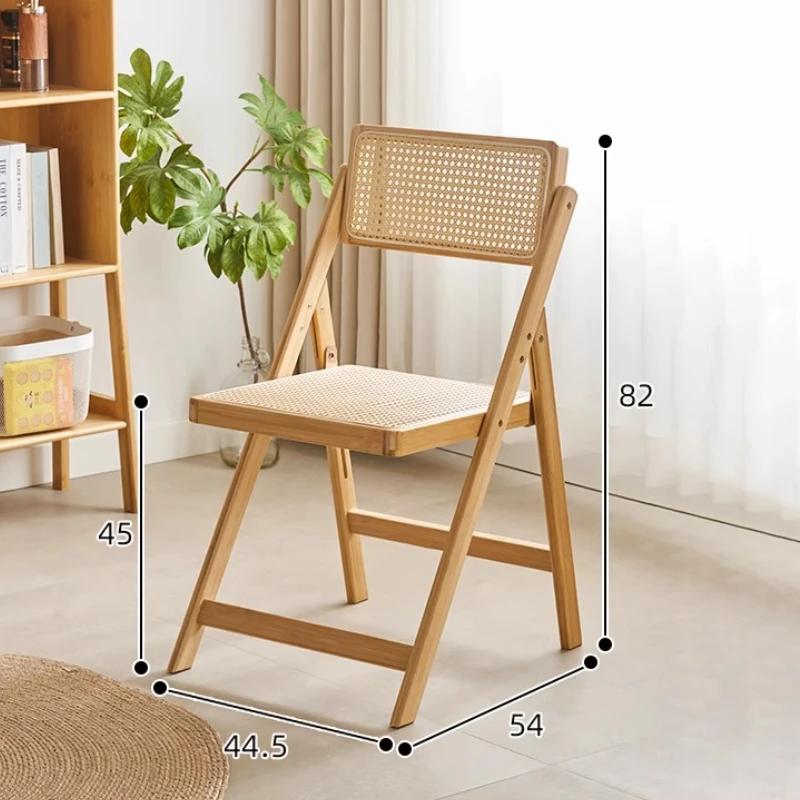 Wabi Sabi Rattan Chair Folding Bamboo Solid Wood Dining Chair Nordic Style Backrest Seat Rustic Home Kitchen Eating Chair