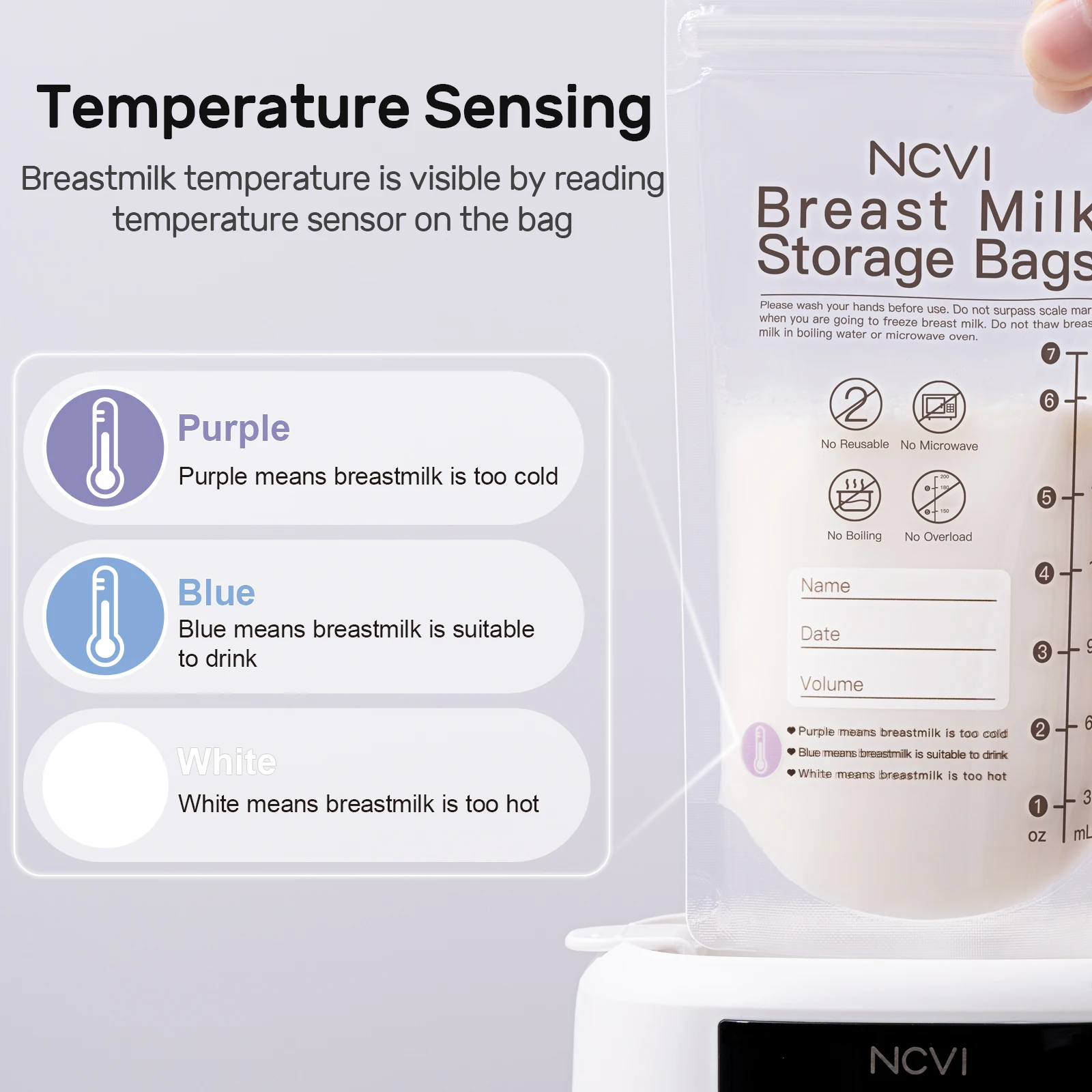 NCVI Breastmilk Storage Bags, 6 Oz Milk Freezer Bags for Long Term Breastfeeding Storage, Temperature Sensing, BPA Free 3