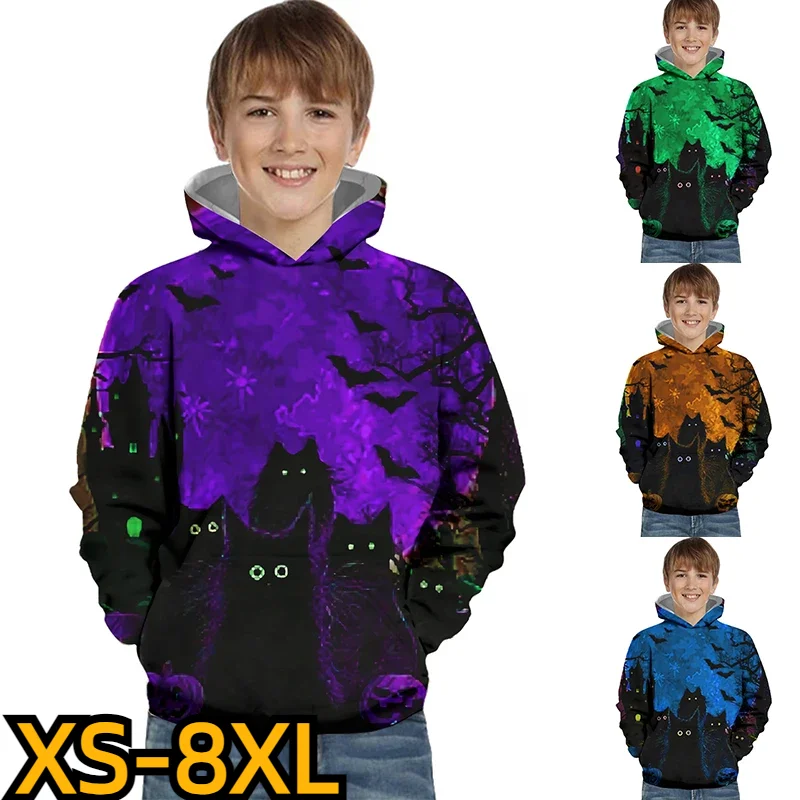 

2023 New Sweater Winter Children's Round Neck Hooded Pullover 3D Printing Printing Pocket Tops Boys Autumn Hallowma
