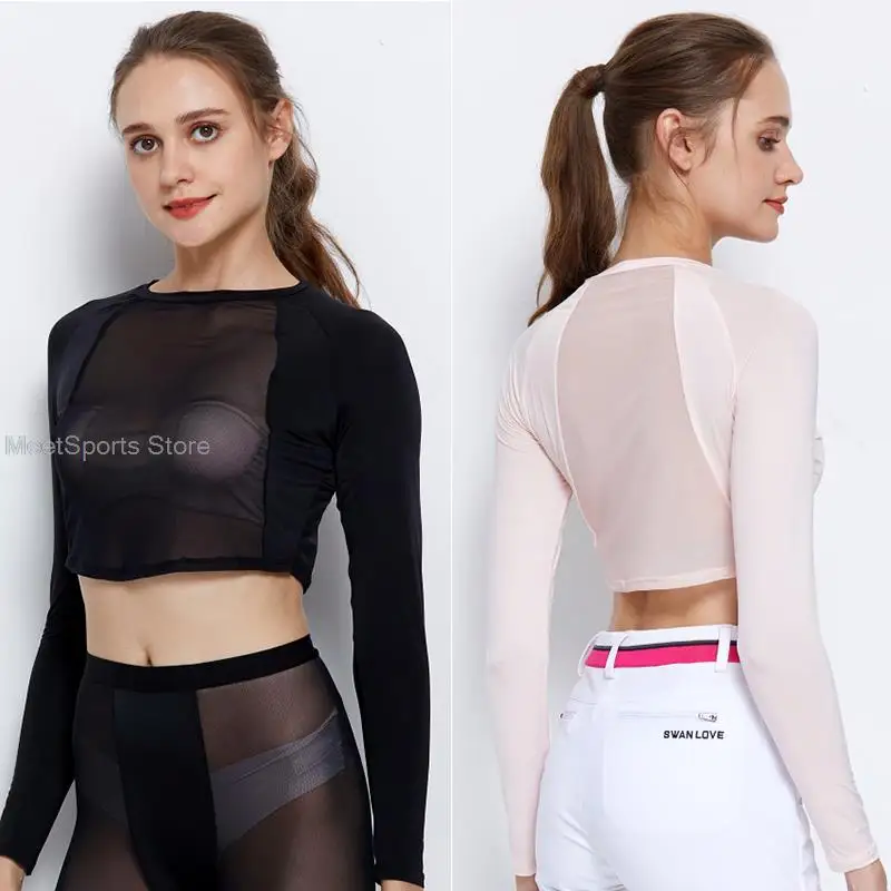 Summer Golf Sunscreen T-Shirt Women Ice Silk Breathable Bottoming Shirt Long Sleeve Golf Cropped Tops Quick Drying Ladies Tights women tops women golf polo shirt