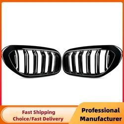 Sleek Glossy Black Double Slat Kidney Car Grille - Front Bumper Racing Design (Glossy Black)
