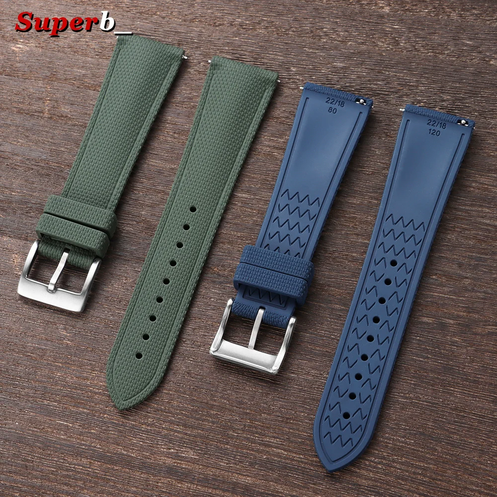 Enhanced FKM Rubber Waterproof Sports Watch Band with Quick Release - Wristband 20mm, 21mm, 22mm