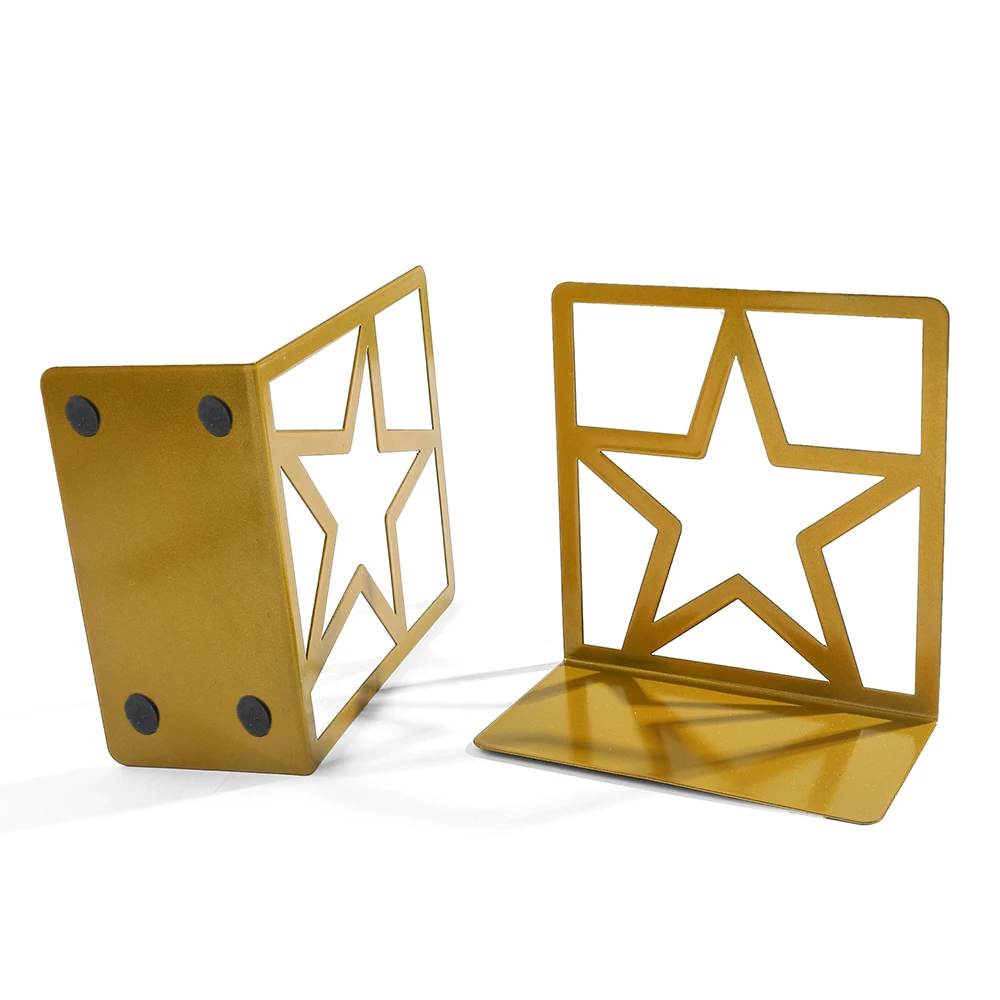 1Pair Five-pointed Star Hollow Bookstands Metal Star Bookends Book Support Office Decoration Book Rests Document Holder Gifts | book holder,book stand