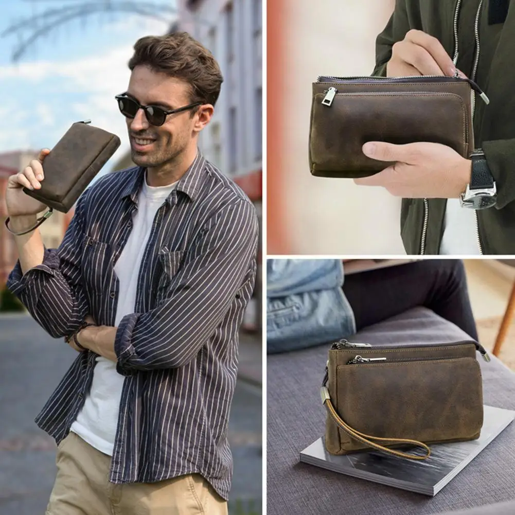 Vintage Men Handbag Purse Hand Grip Wrist Bag Cell Phone Bag Multi-card Clutch  Bag Long Wallet | SHEIN