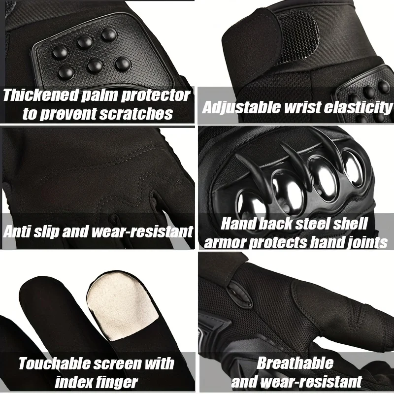 1Pair Stainless Steel Hard Shell Tactical Motorcycle Riding Glove For Men And Women Winter Outdoor Sports Waterproof Warm Gloves 5