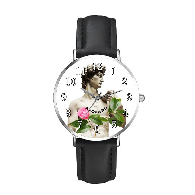 

Avocado New David Fashion Women's Watch Leather Digital Quartz Wristwatch Flower Clock