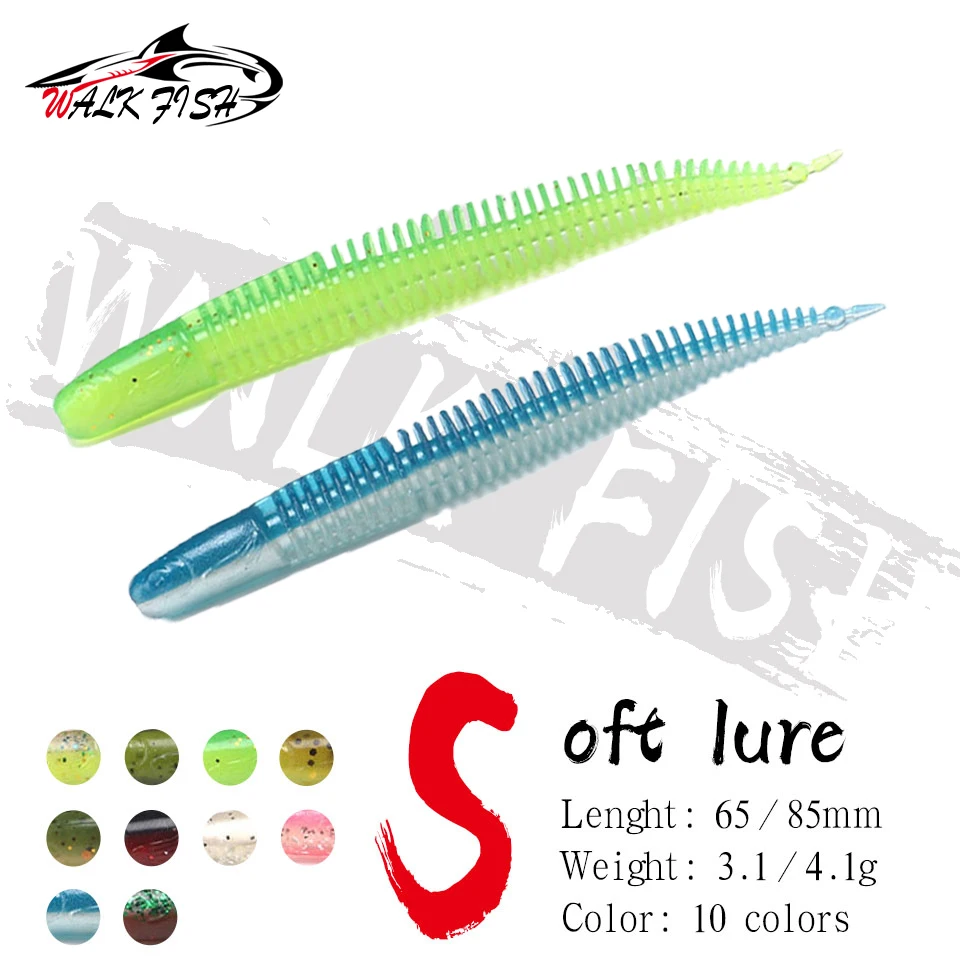 

WALK Мягкая наживка для рыбы 65 мм 85 мм, приманки для рыбной ловли со смайликом, приманка с прямым хвостом, искусственный танцующий червь