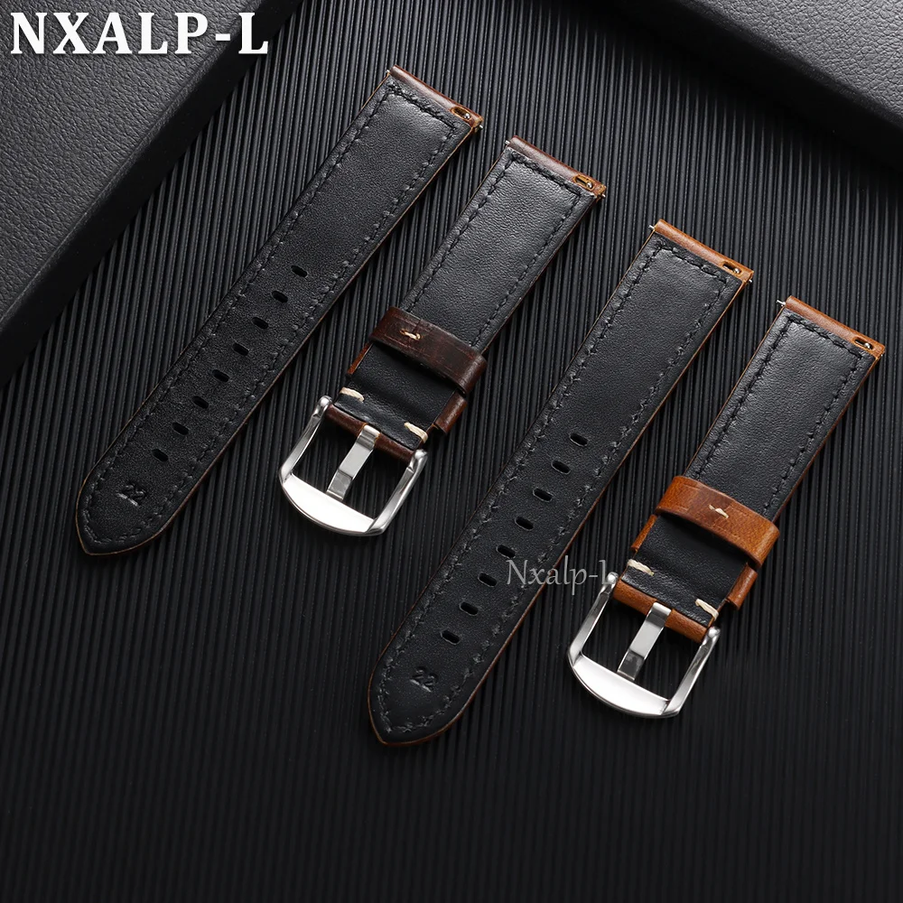 Luxurious Oil Wax Cowhide Genuine Leather Watch Band with Quick Release