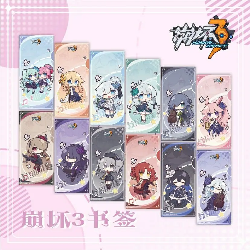 Game 4Pcs/Set Honkai Impact 3 Q Version Painting HD Laser Paper Double-sided Gilded Bookmark Postcard for Fans Gifts