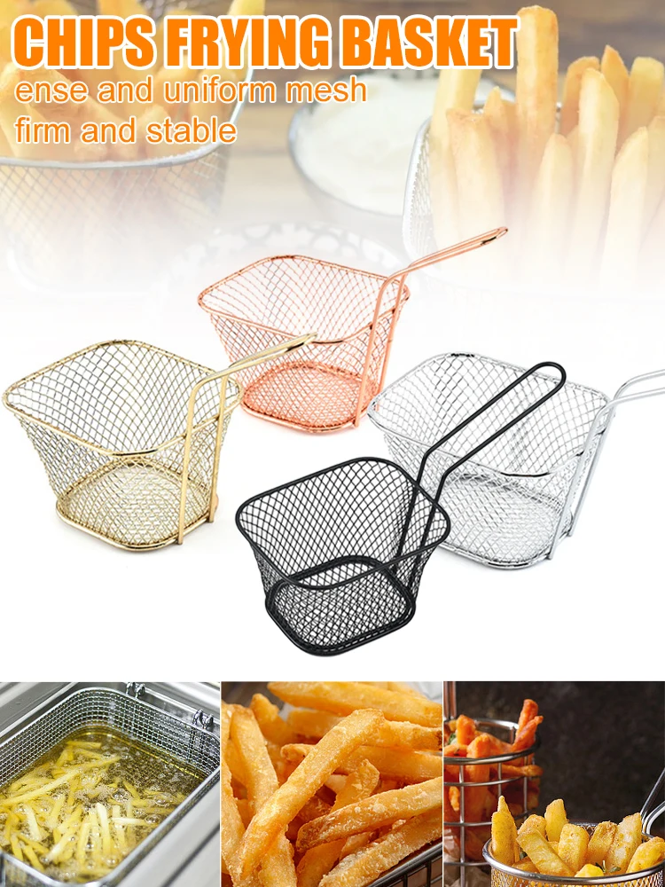 Portable Square Mini Fried Basket French Fries Basket Restaurant Fried Chicken Snack Chips Iron Metal Colander Tool DDJ