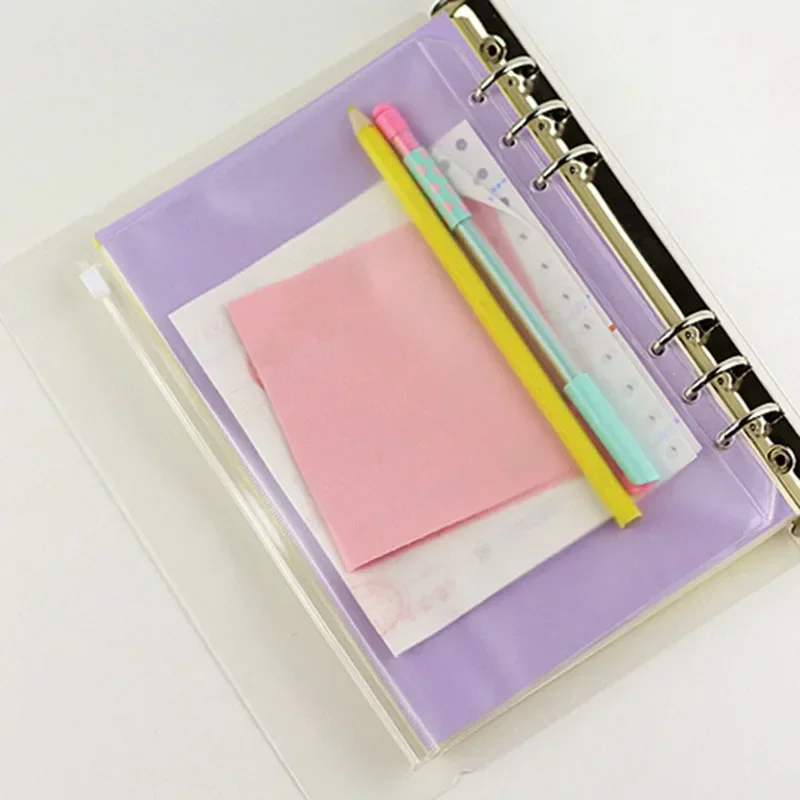 Binder Pockets 5Pcs A5 A6 A7 Binder Zipper Folders for 6 Ring Notebook Divider Page Waterproof PVC Leaf Document Filing