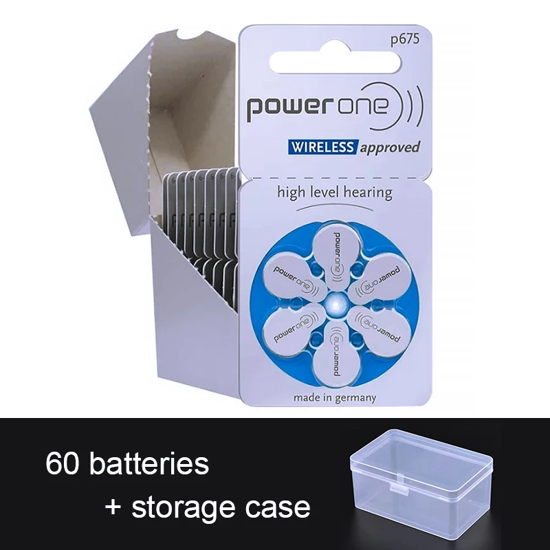 

60pcs Powerone Zinc Air Hearing Aid Batteries 675 a675 PR44 P675 Cell Button Battery 1.45V for BTE Super Power Hearing Aids