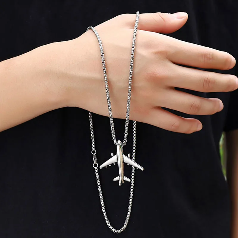 Men Airplane Necklace 28 Inch Long Hiphop Rock Pendant