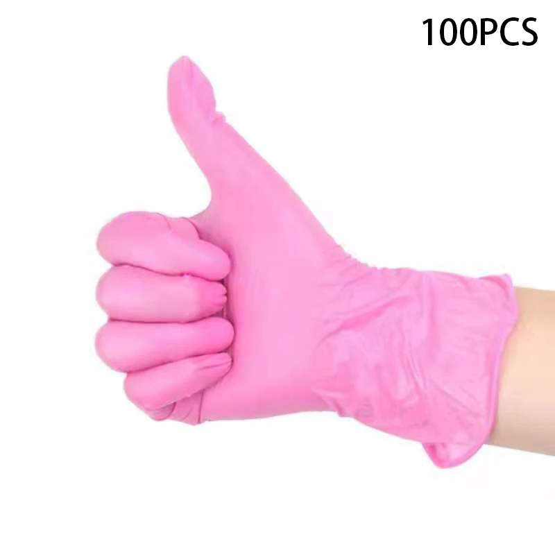 100 Pcs/Box Nitrile Disposable Pink Gloves-Powder Free-Latex Free Household PVC Butcher Gloves Cleaning Food Kitchen Use Gloves
