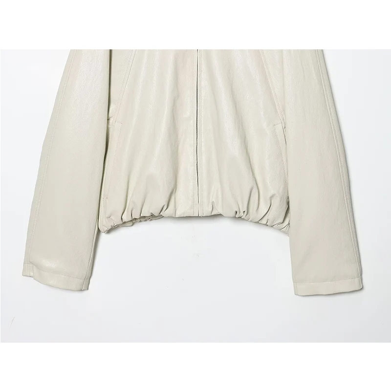 Women Faux Leather Jacket Lapel Long Sleeve Zipper Short Coat Autumn Bomber Jacket For Women Streetwear Casual New Outerwear