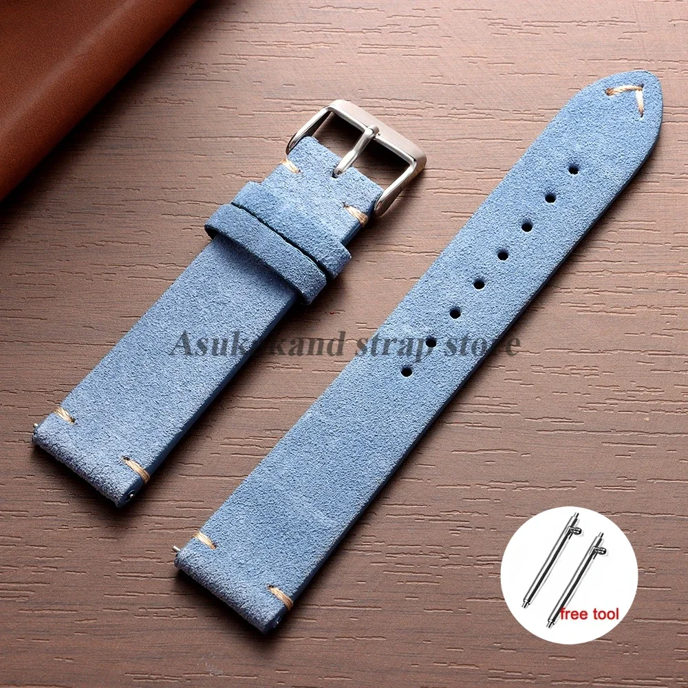 Genuine Leather Quick Release Watch Band with Soft Suede Strap - Calfskin Bracelet