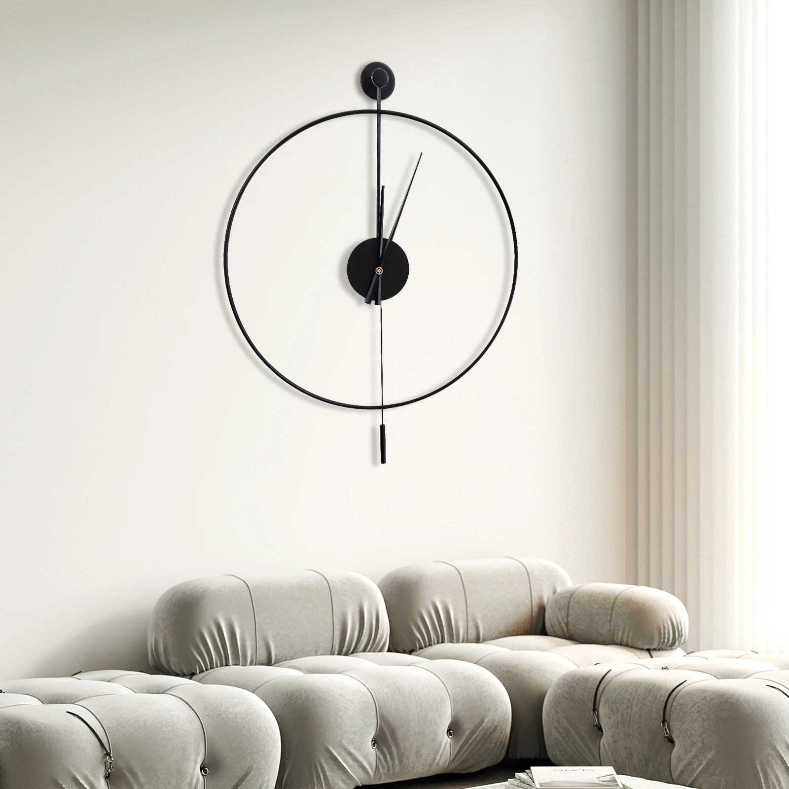 

Black Modern Large Decorative Wall Clock with Pendulum Non-Ticking Silent Metal Wall Clocks for Living Room Bedroom Office