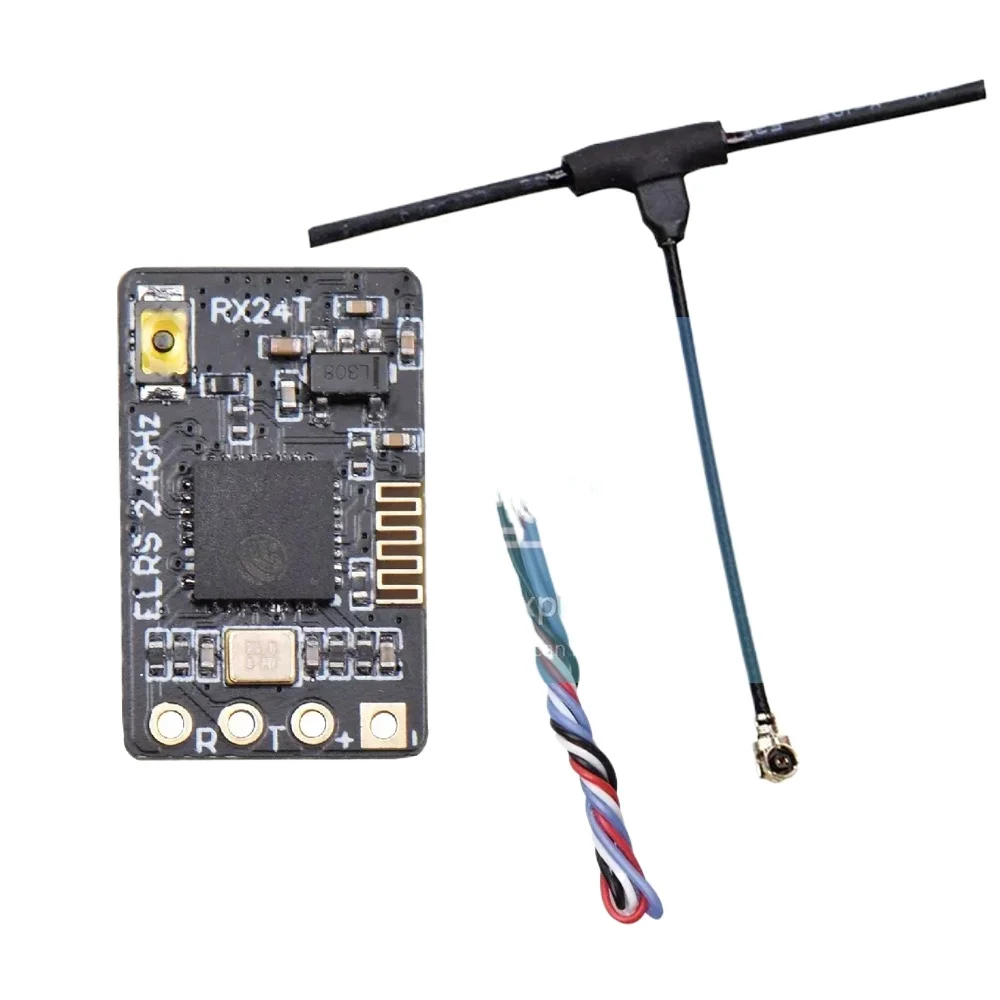 Récepteur radio JHEMCU ExpressLRS RX24T 2.4G ELRS nano à côté d'une pièce de monnaie pour l'échelle.