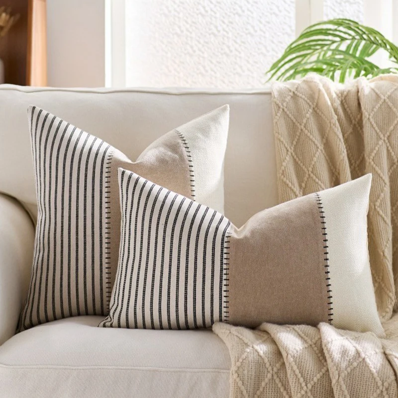 Farmhouse Boho Stripe Cotton Patchwork Throw Pillow Covers