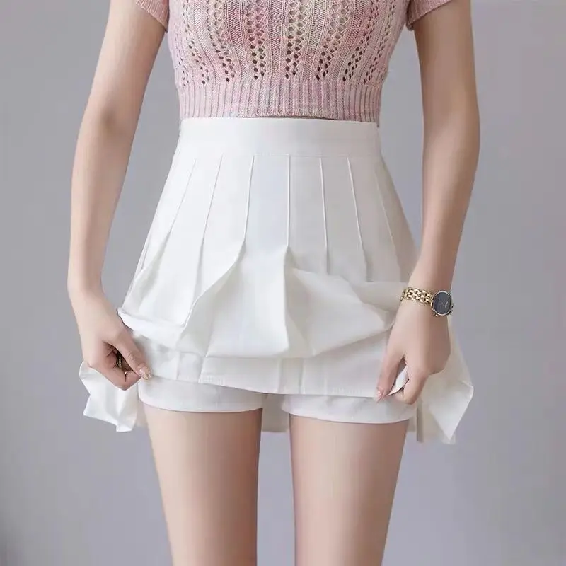 

Stock high waisted pleated skirt short skirt for women in autumn, college style Korean version, solid color anti glare A-line sk