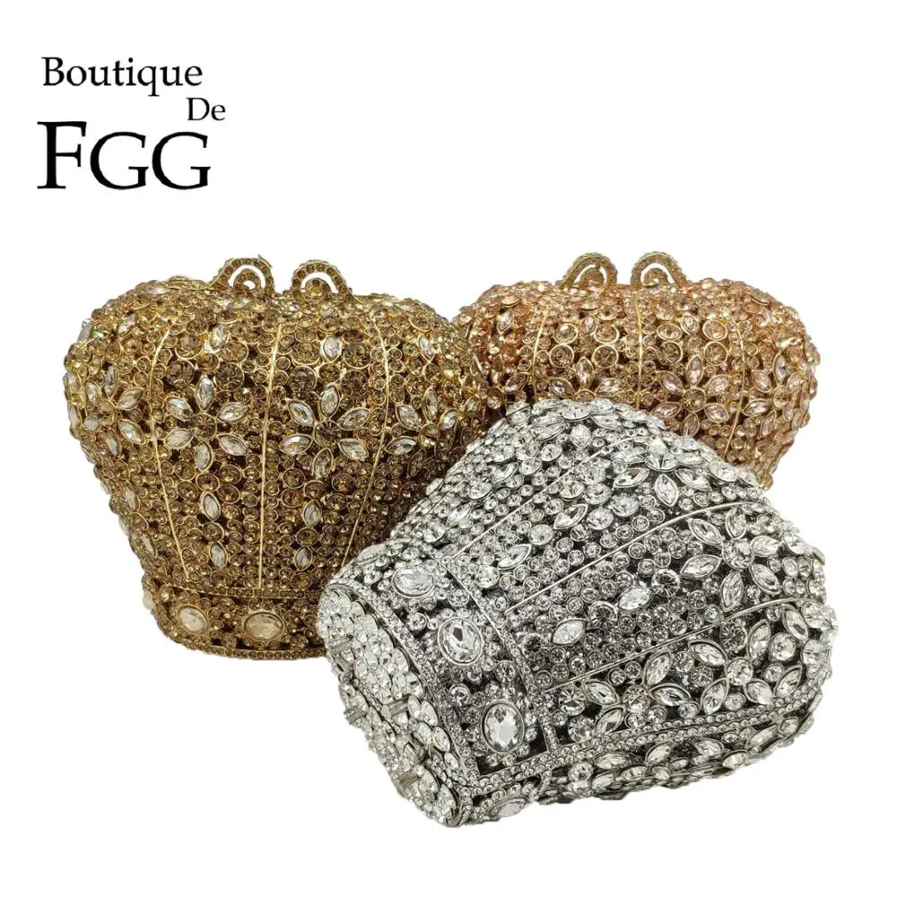 

Женская вечерняя сумка-минодьер Boutique De FGG, металлическая жесткая сумка-клатч с кристаллами, вечерние кошельки и сумочки для коктейля