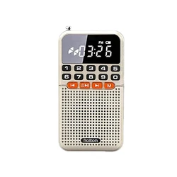 Compact Bluetooth 5.0 Pocket Radio and Music Player with Dual Antenna & LED Flashlight (Golden)