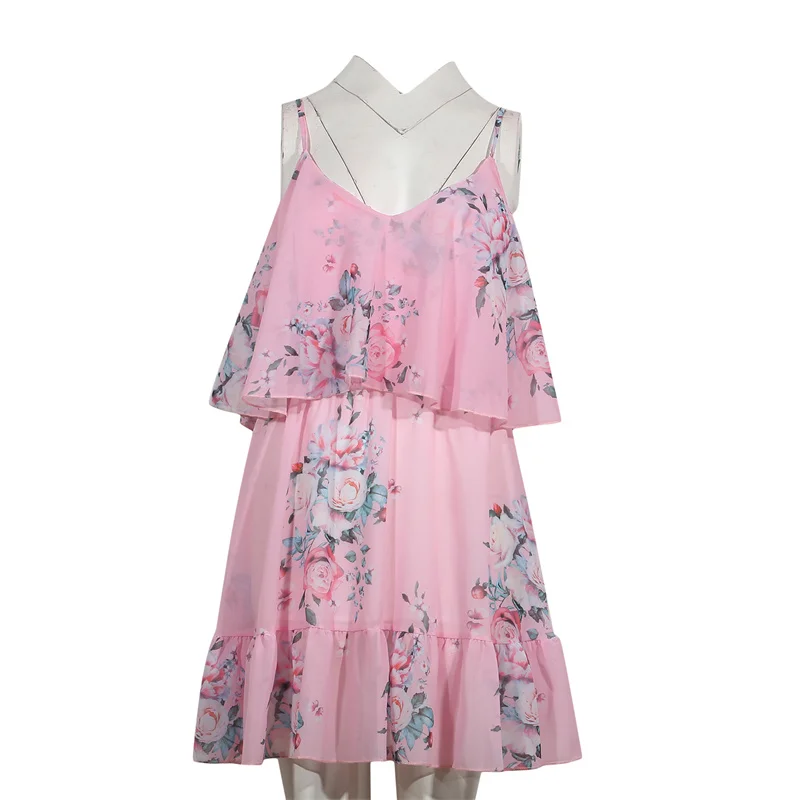 Chiffon Spaghetti Strap Floral Print Off Shoulder Sundress