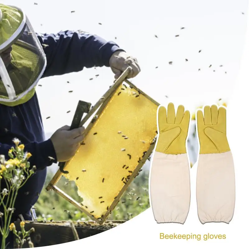 Beekeeping Gloves Beekeeping Supply Goatskin Leather Beekeeper's Glove With Long Canvas Sleeve & Elastic Cuff Beekeeper Gloves