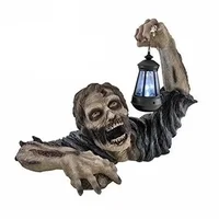 1pc Halloween Zombie Crawling Horror Decor, Scary Led Lights Zombie Holding Lantern Outdoor Figurine Light 2