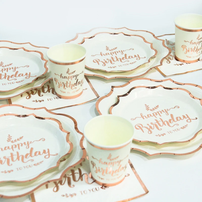 Rosegold Party Einweggeschirr Set Pappteller Tasse für Hochzeit Geburtstag Party Dekoration Babyparty Junggesellenabschied – Detail 13