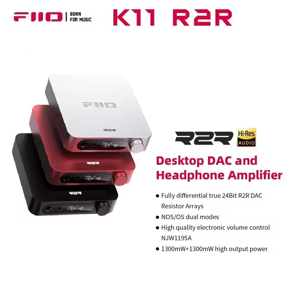 FiiO K11 R2R HIFI Desk DAC Headphone Amplifier HI-RES Home Audio PC 6.35mm Balanced 4.4mm RCA Coaxial Optical PCM384kHz/24Bit
