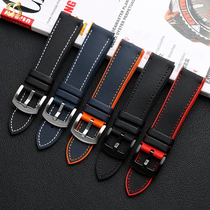Durable Nylon Rubber Bottom Sports Watchband - 24mm Canvas Silicone Strap