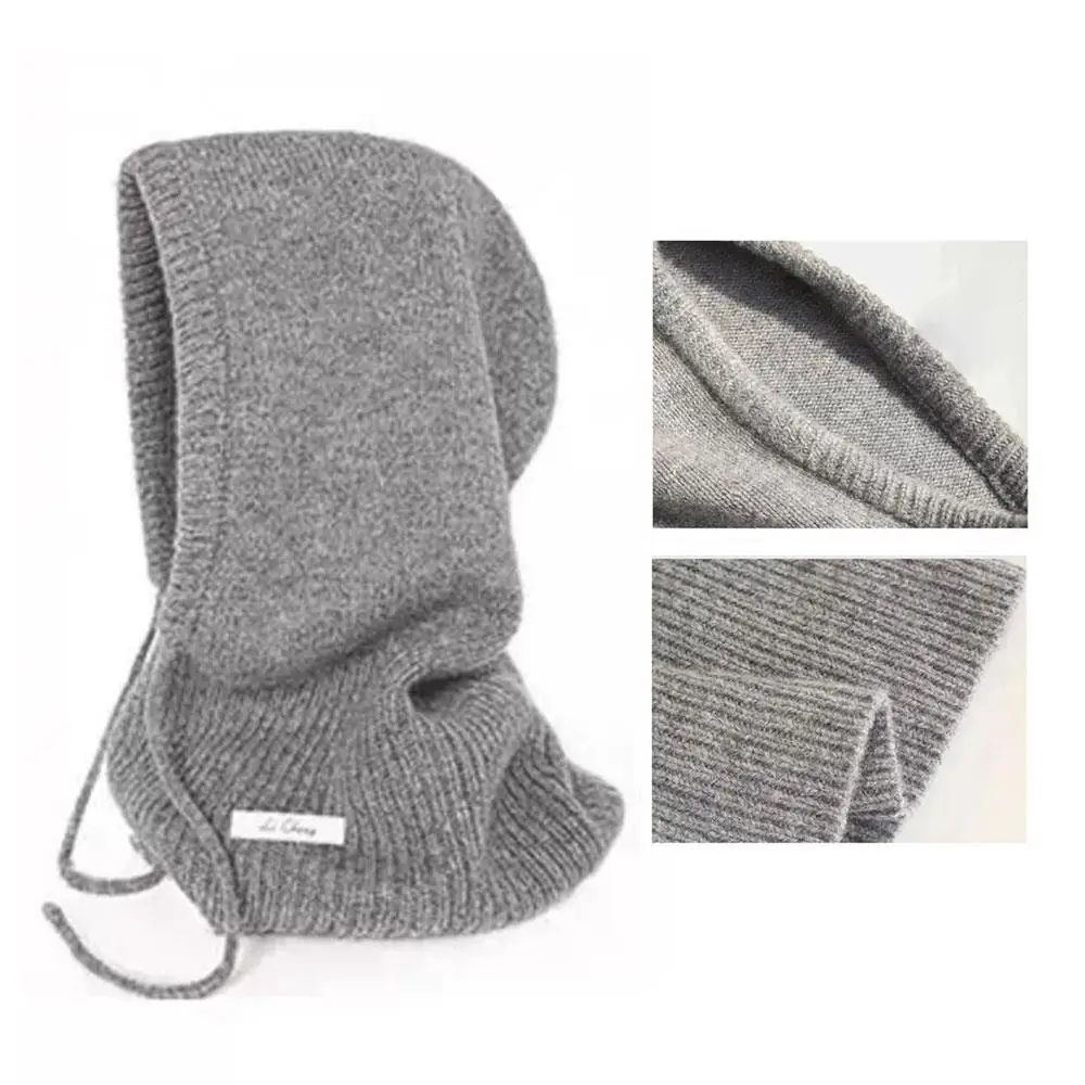 100% Australia Wool Balaclava Hat Winter Knitted Hooded Caps Outdoor Warm One-Piece Neck Collar Beanies Hats Bonnet For Women
