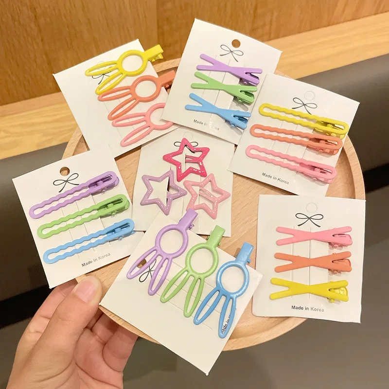 3Pcs/set Weaving Hollow Rabbit Star Hairpins Clips Barrettes Kawaii Candy Color Hair Pin Headband for Children Girls Accessories