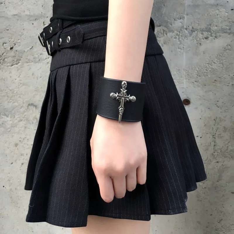 Hip-hop Punk Cross Rhinestone Bracelet & Earring- Edgy Streetwear Jewelry with Crystal Cross, Alternative Gothic Statement Piece
