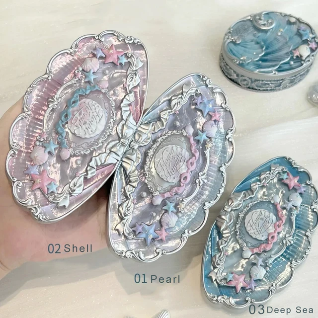 51685-4d85ee.jpg Flower Knows Shells Jewel Eyeshadow Palette 6 Colors Matte and Shimmer Highly Pigmented Long Lasting Makeup Palette Ocean Theme