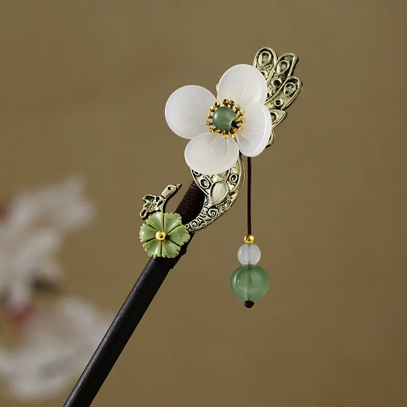 Chinese Floral Hairpin Hair Stick For Women Hanfu Party Headwear Sandalwood Pearl Hair Bun Chopstick Vintage Girls Hair Jewelry